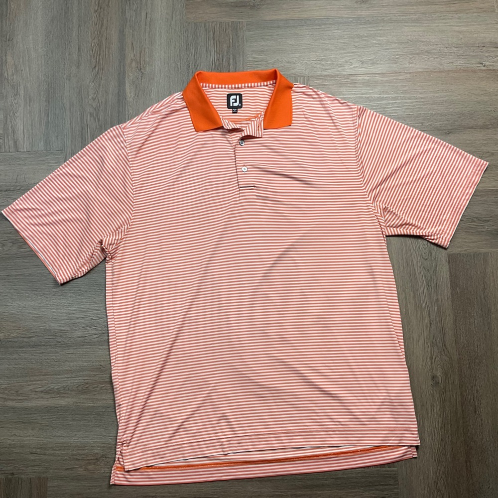 FootJoy Striped Short Sleeve Golf Tennis Polo Shirt Mens XXL Orange White Preppy